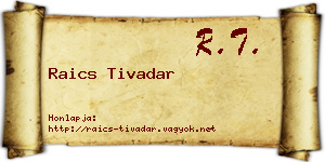 Raics Tivadar névjegykártya